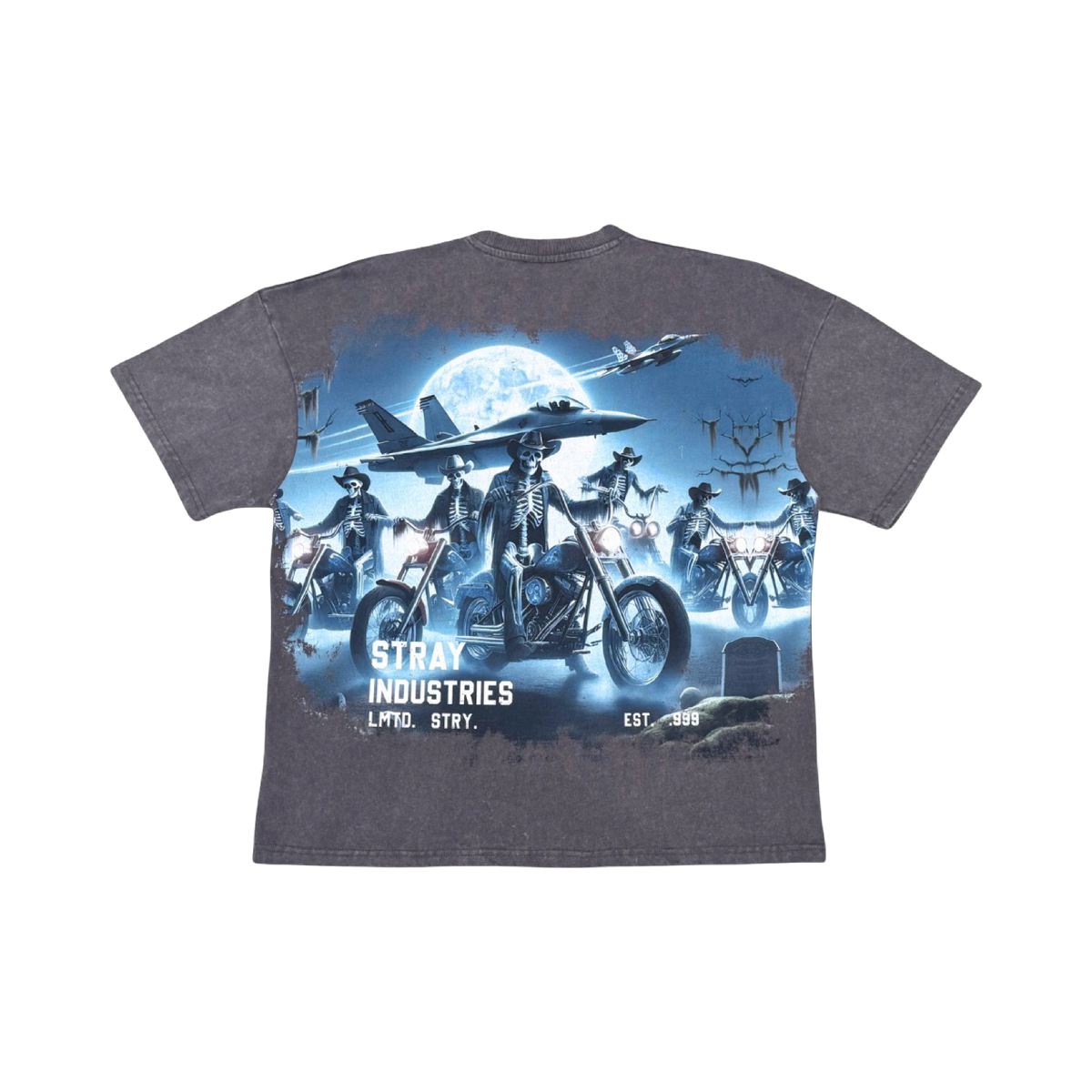 Stray acid washed, digital print metal stud trim tshirt in gray