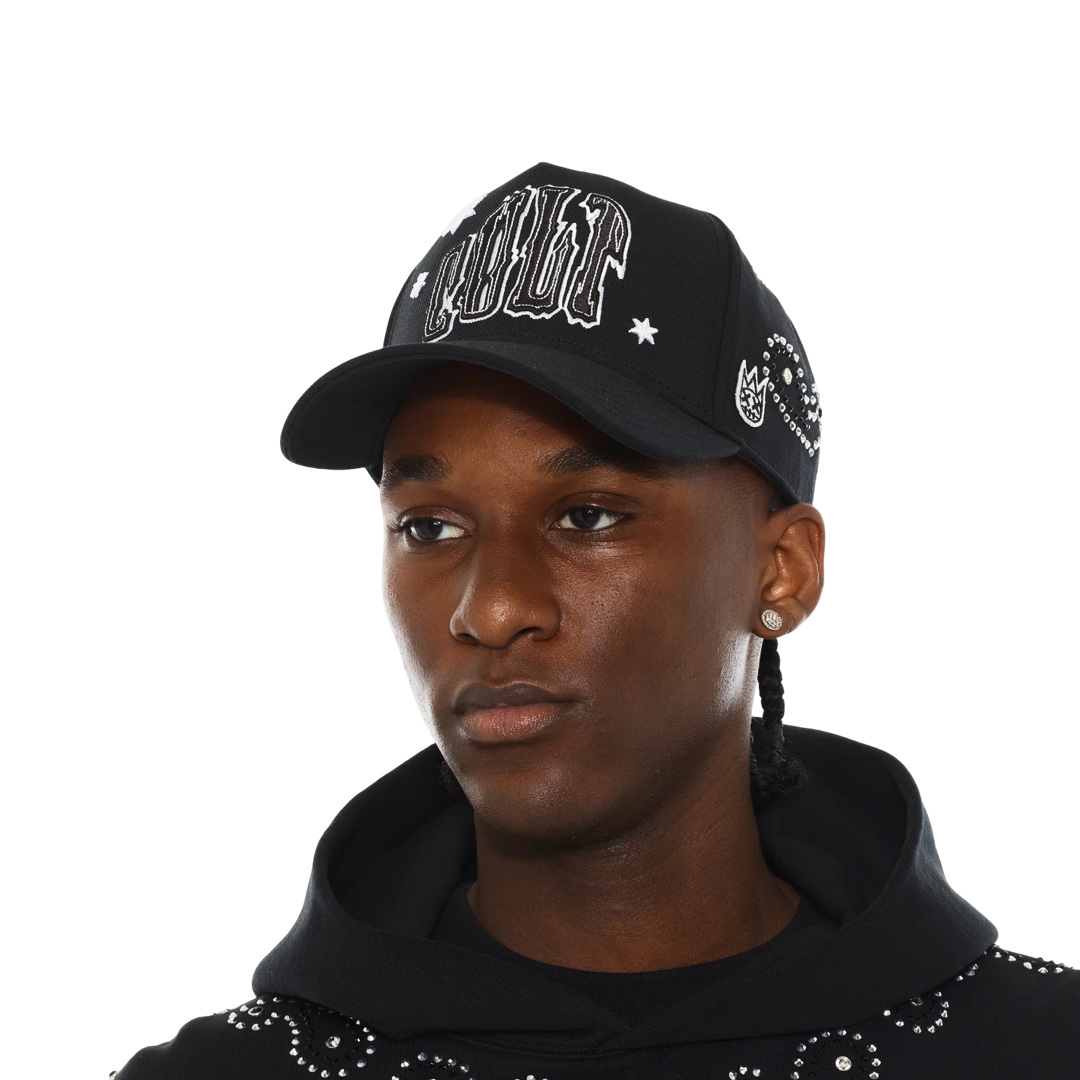 Cult x El Alfa Premium Paisley 5 Panel A Frame Trucker Hat in Black