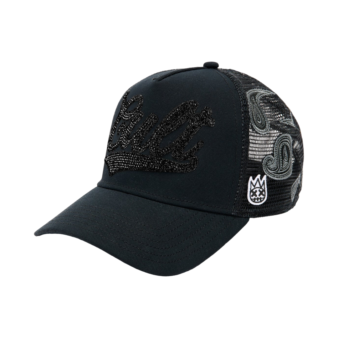 Cult's Paisley Shimuchan Logo Mesh Back Trucker Hat in Black