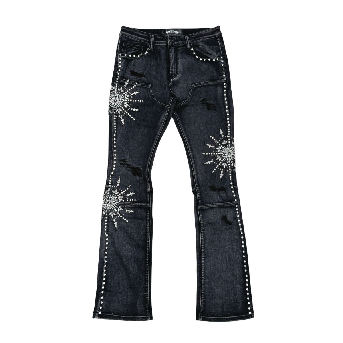 EMBELLISHED RHINESTONE FLARE DENIM