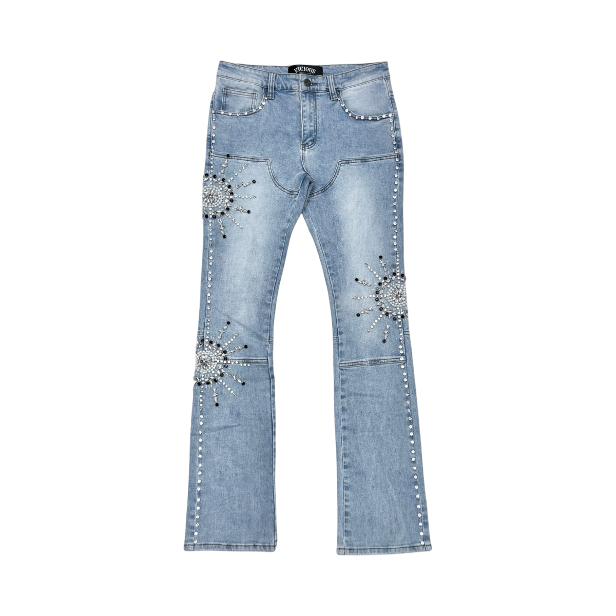 EMBELLISHED RHINESTONE FLARE DENIM