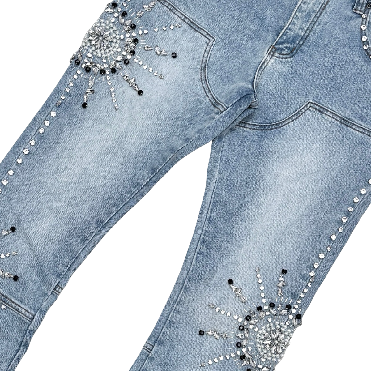 EMBELLISHED RHINESTONE FLARE DENIM