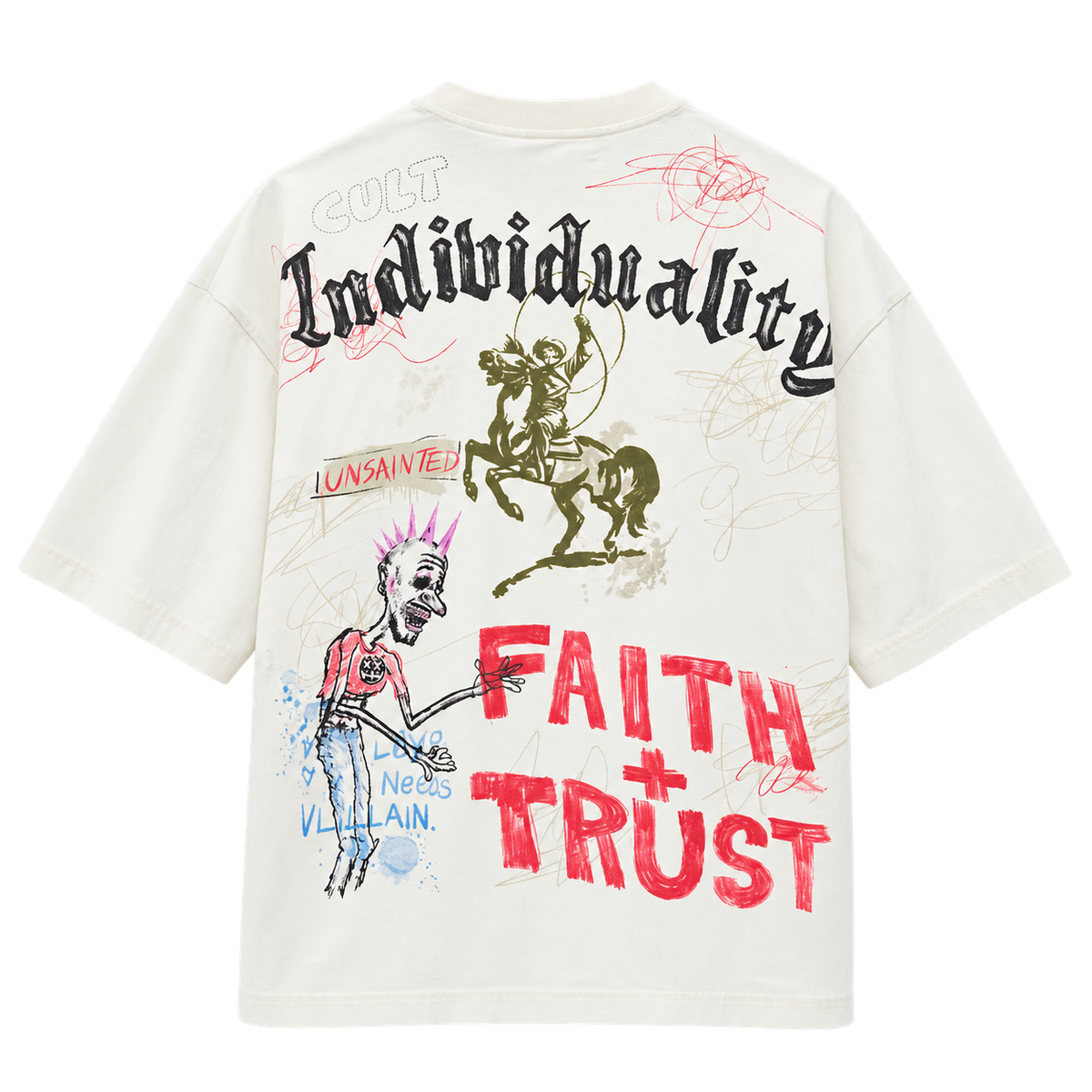 Cult of Individuality Oversized Graffiti T-Shirt in Winter White, back view