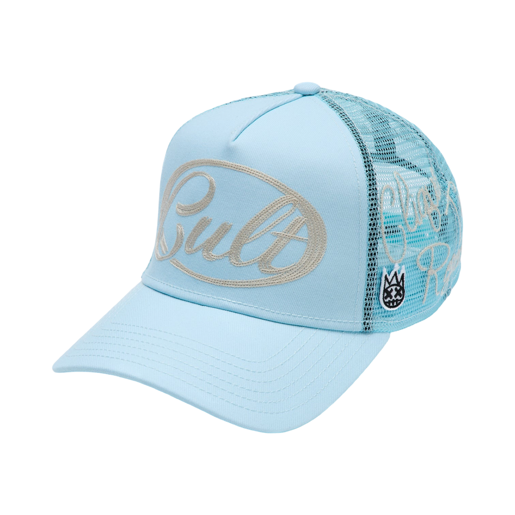 Cult's Mesh Back Trucker Hat "Community" In Blue Glow