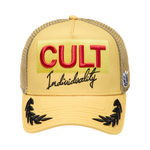 Cult's Mesh Back Trucker Hat "Racing" In Yellow Gold