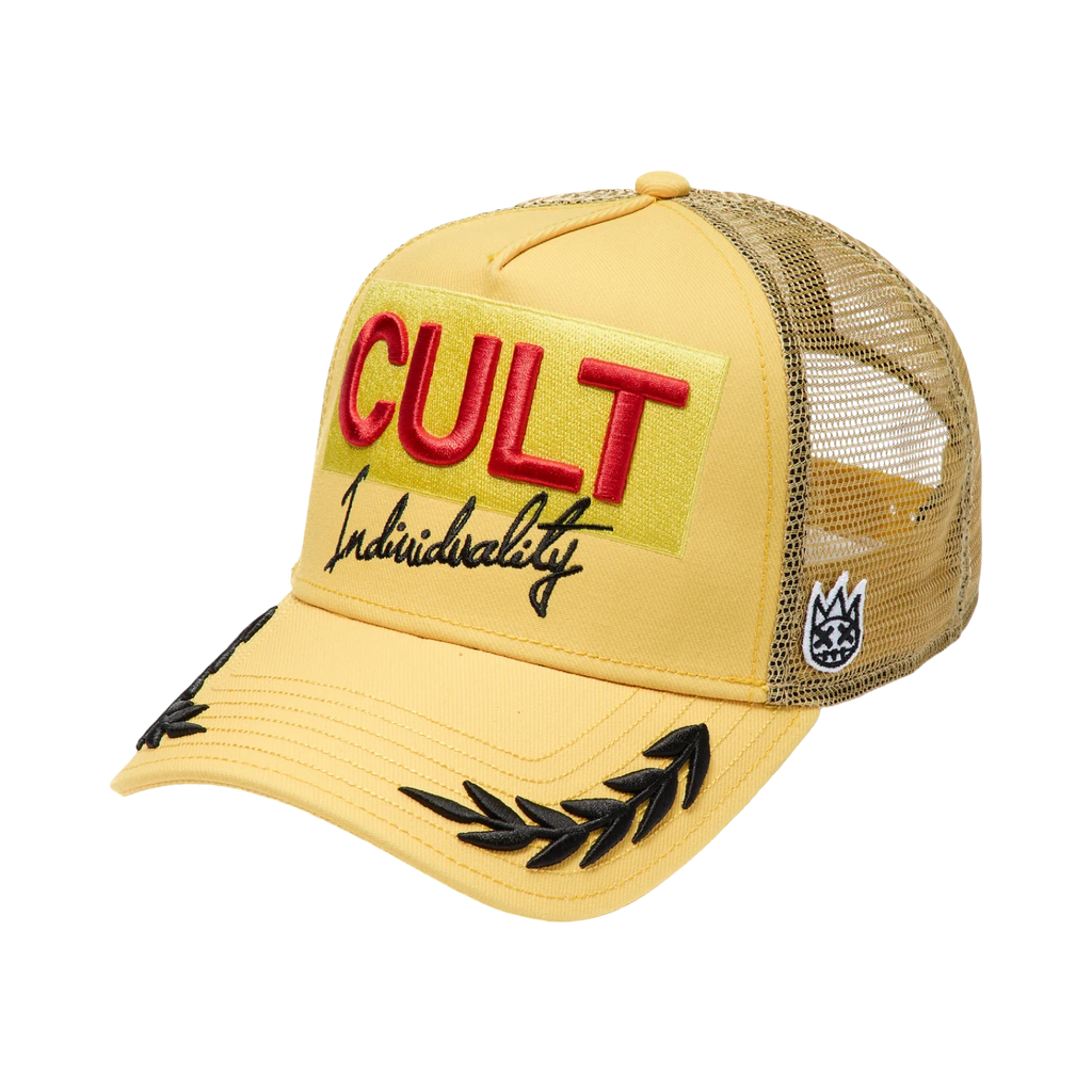 Cult's Mesh Back Trucker Hat "Racing" In Yellow Gold