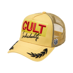 Cult's Mesh Back Trucker Hat "Racing" In Yellow Gold