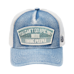 Cult's Mesh Trucker Hat "Epic Shit" Crystals In Blue Denim