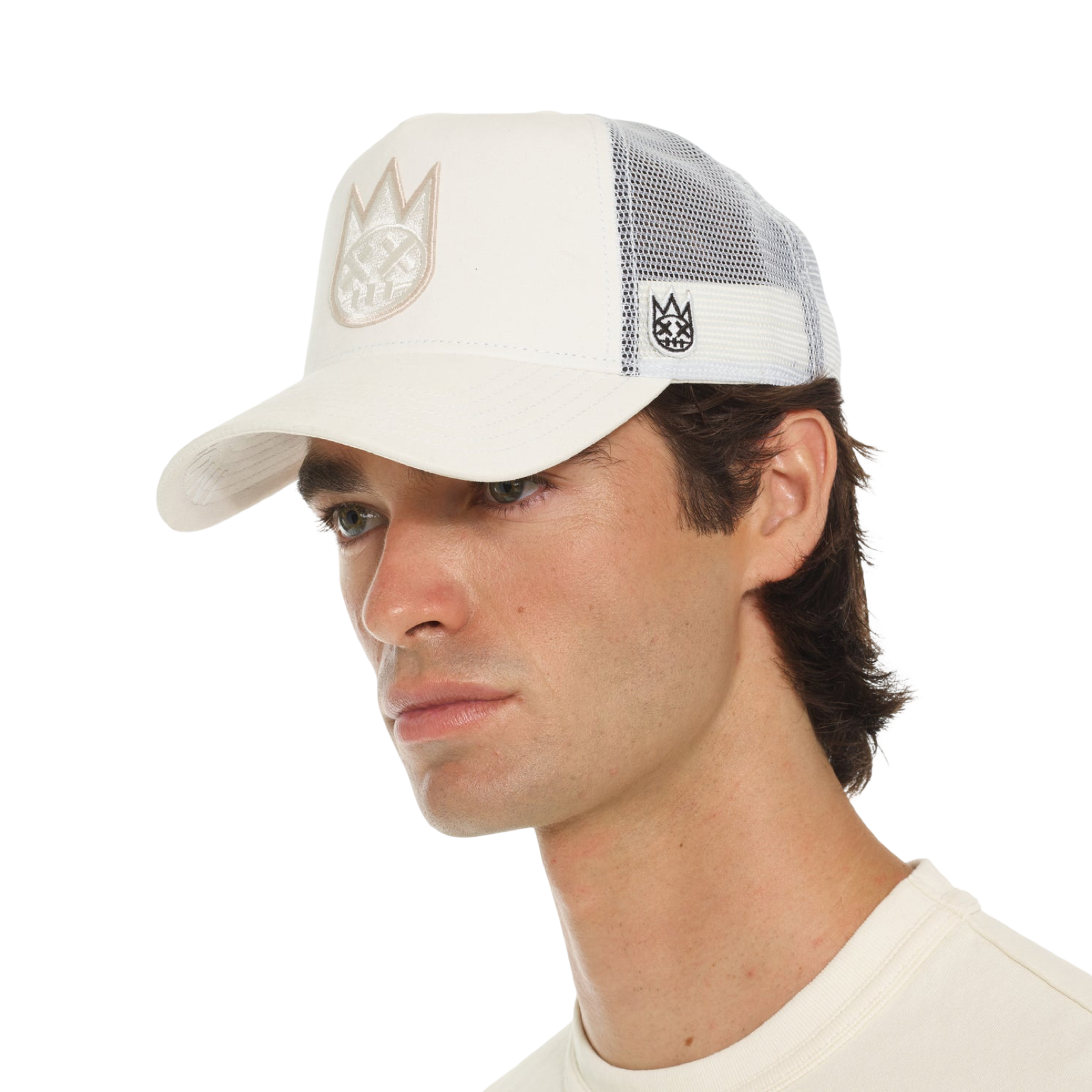 Cult's Clean Logo Mesh Back Trucker Hat in Winter White