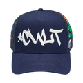 Cult's Mesh Back Trucker Hat "Graffiti" In Midnight Blue