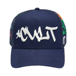 Cult's Mesh Back Trucker Hat "Graffiti" In Midnight Blue