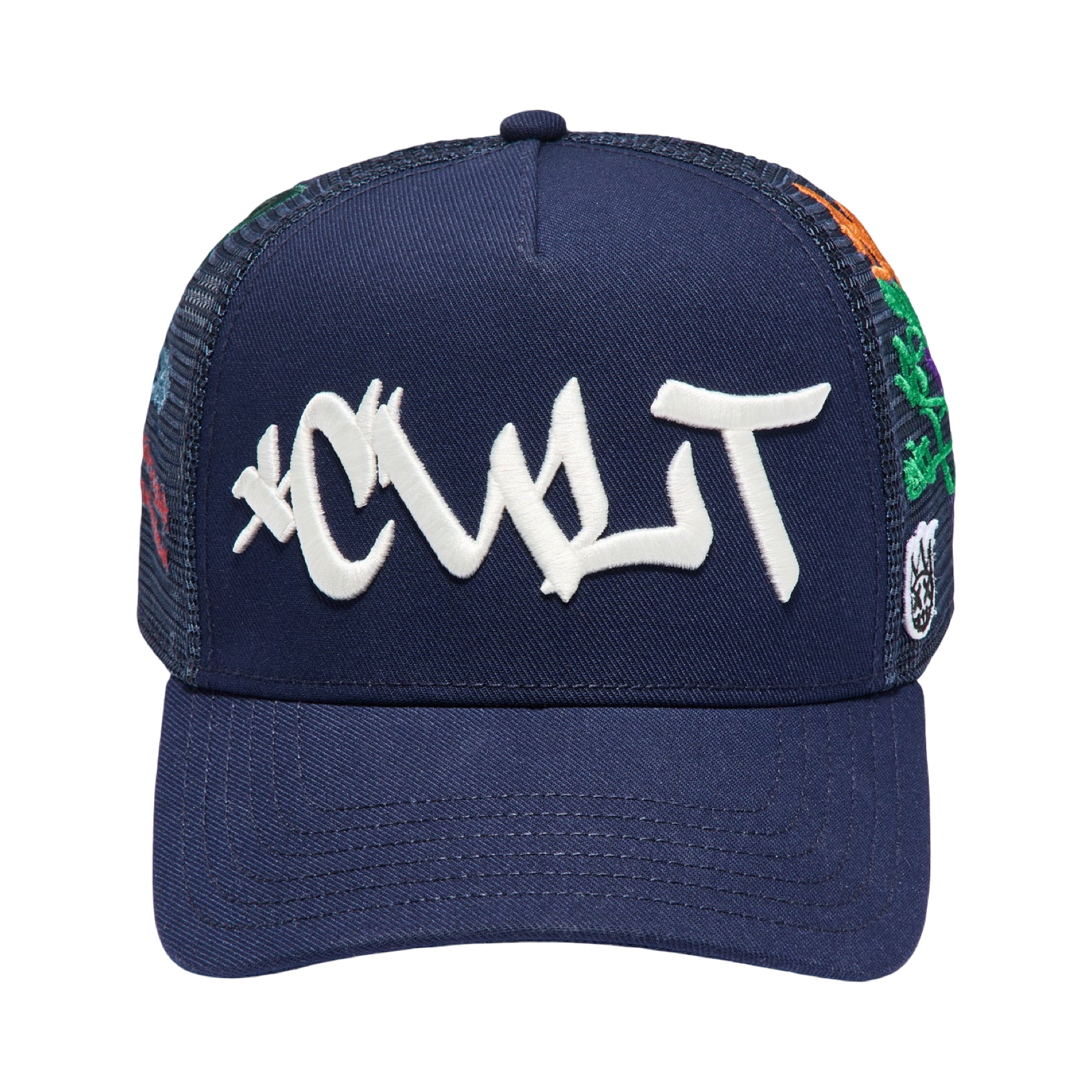 Cult's Mesh Back Trucker Hat "Graffiti" In Midnight Blue