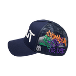 Cult's Mesh Back Trucker Hat "Graffiti" In Midnight Blue
