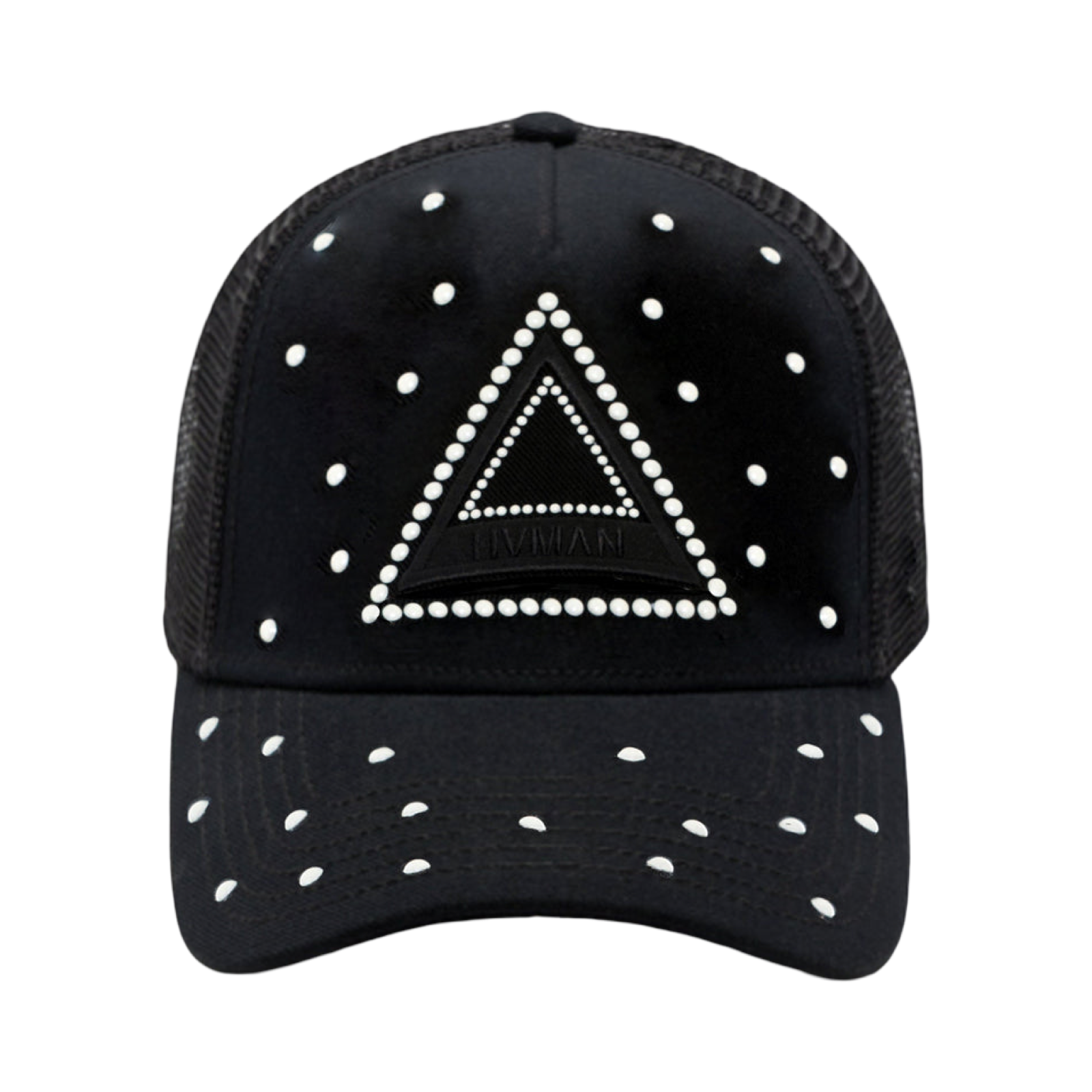 HVMAN'S TRIANGLE LOGO MESH TRUCKER HAT IN BLACK