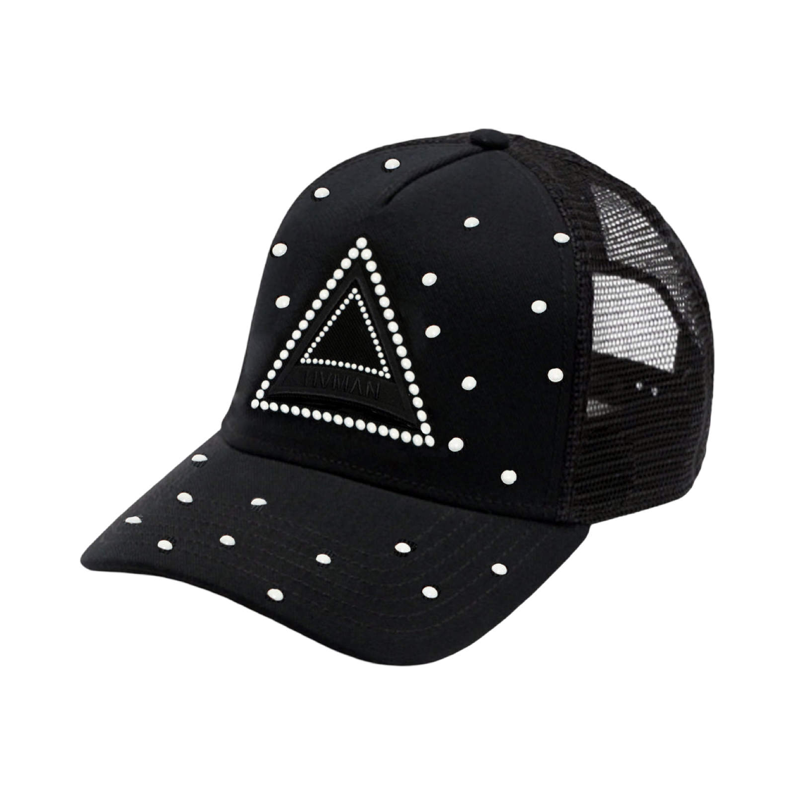 HVMAN'S TRIANGLE LOGO MESH TRUCKER HAT IN BLACK