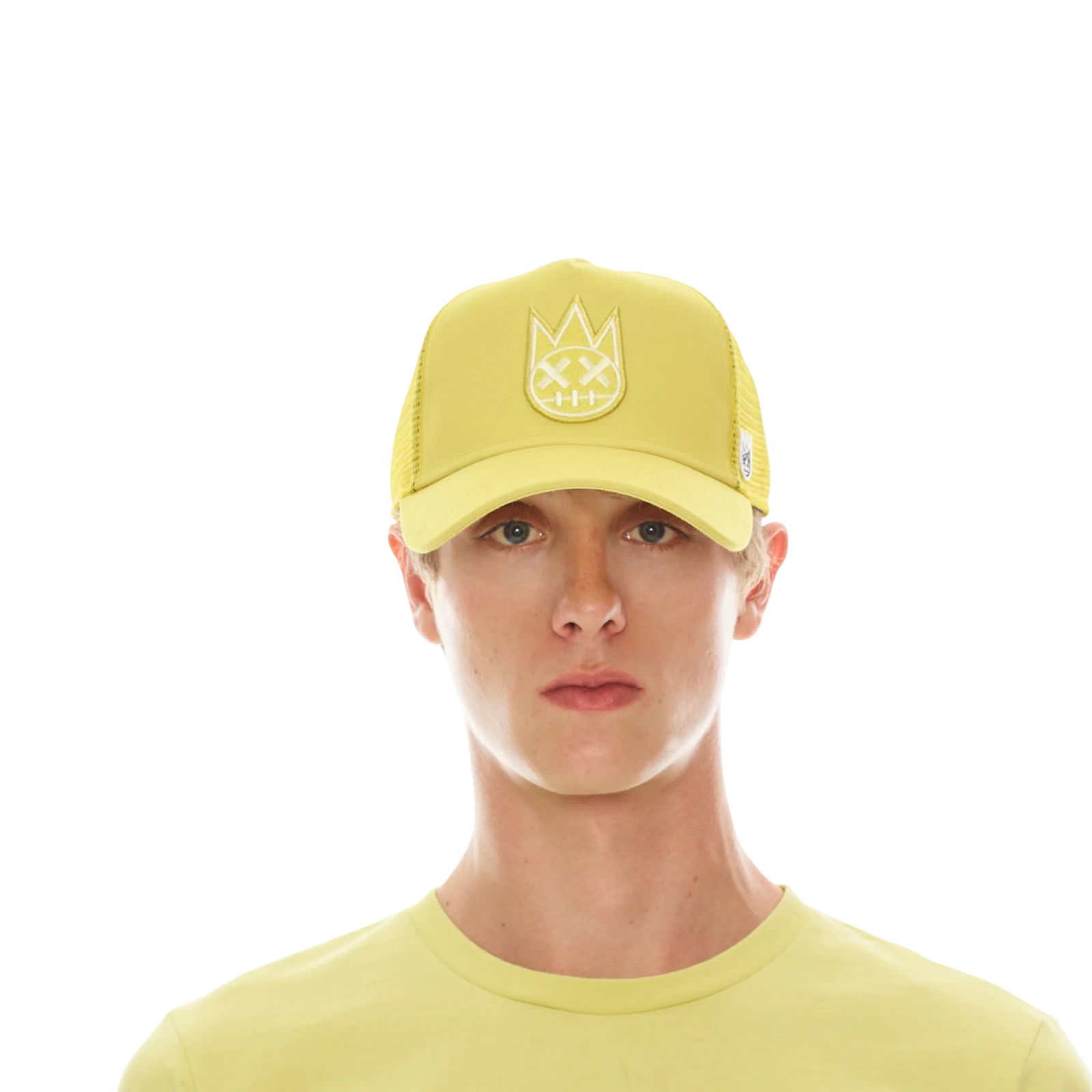 CULT OF INDIVIDUALITY CLEAN LOGO MESH BACK TRUCKER CURVED VISOR IN CANARY
