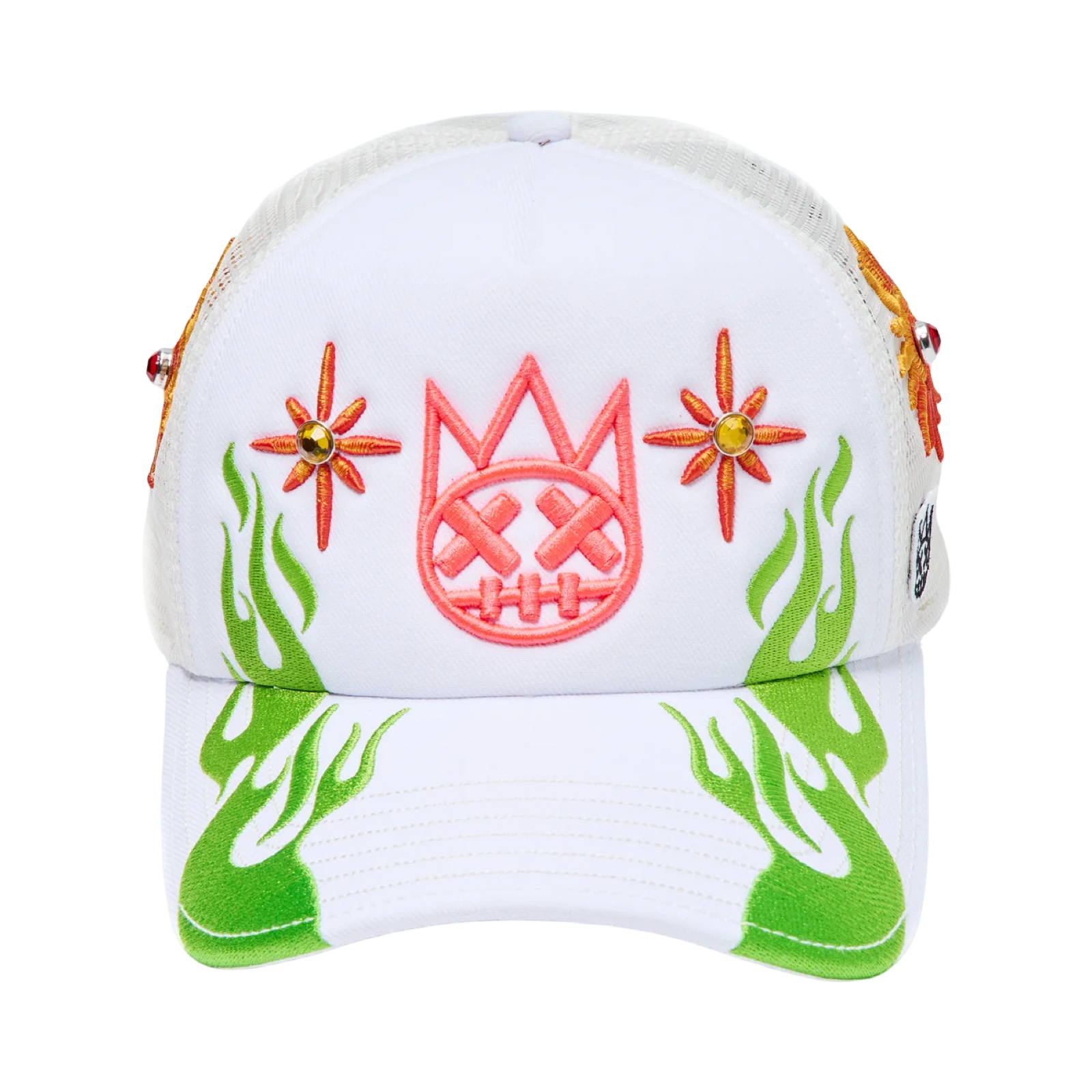 Cult's Mesh Back Trucker Hat "Sunny Daze Spider" In Winter White