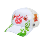 Cult's Mesh Back Trucker Hat "Sunny Daze Spider" In Winter White