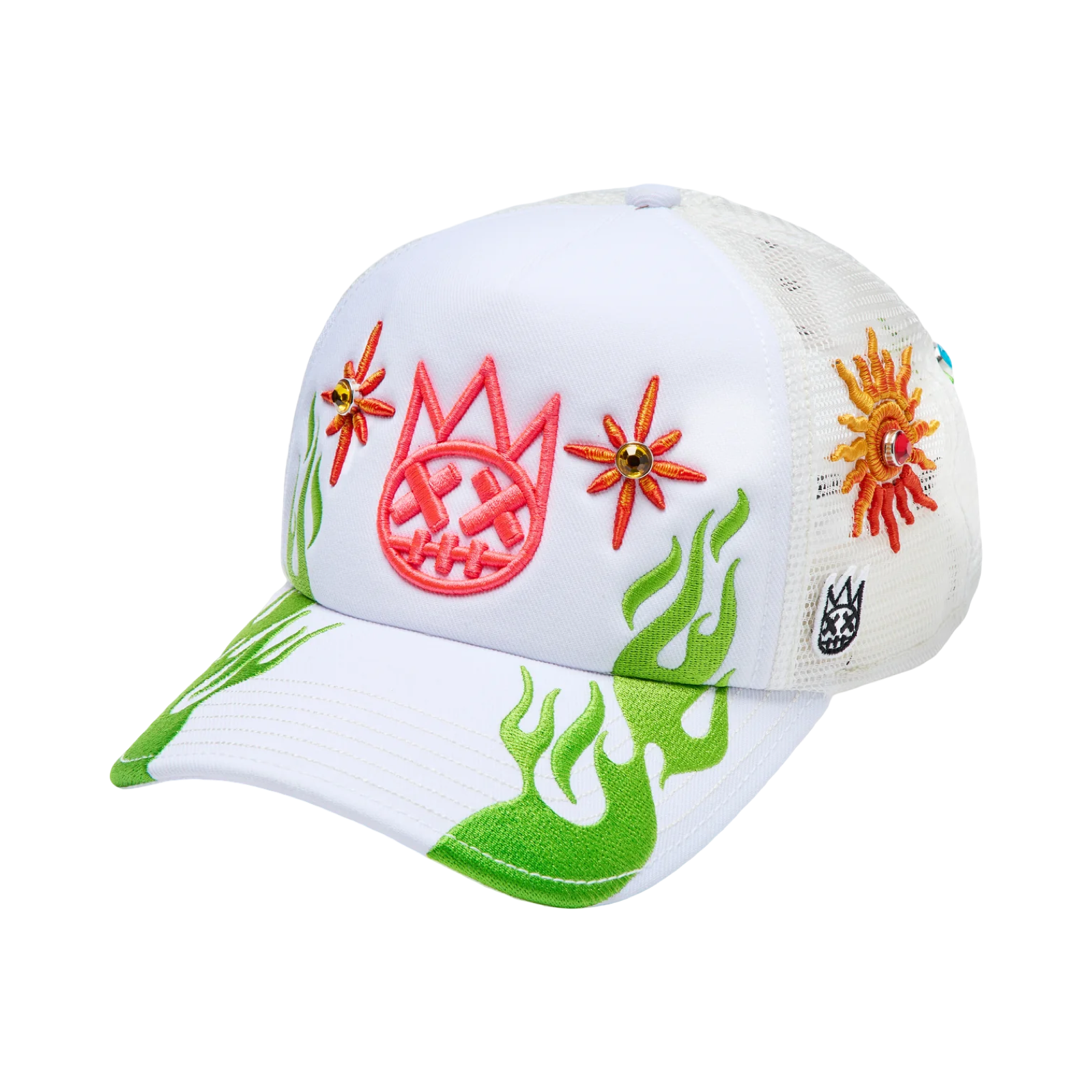 Cult's Mesh Back Trucker Hat "Sunny Daze Spider" In Winter White