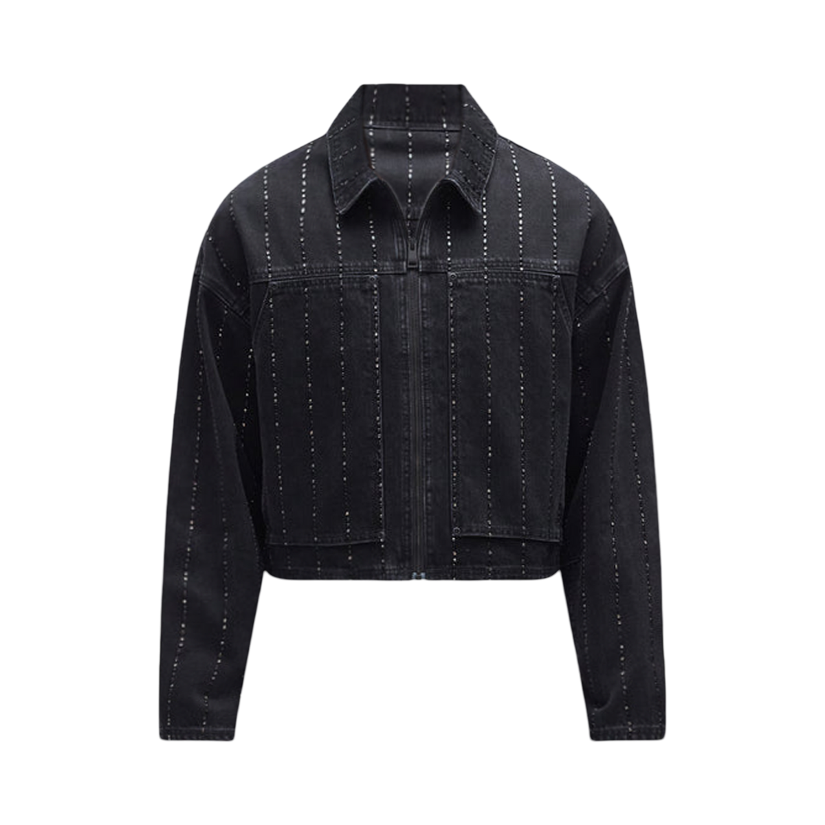 PURPLE P052 Embellished Pinstripe Jacket in BLACK