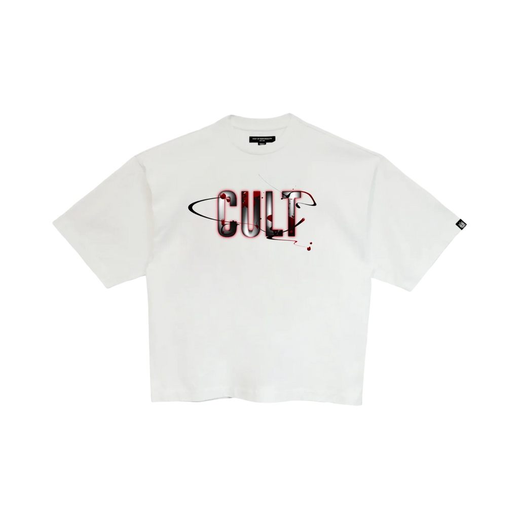Cult's Oversized Short Sleeve Crew Neck Tee "Blood Logo" in White