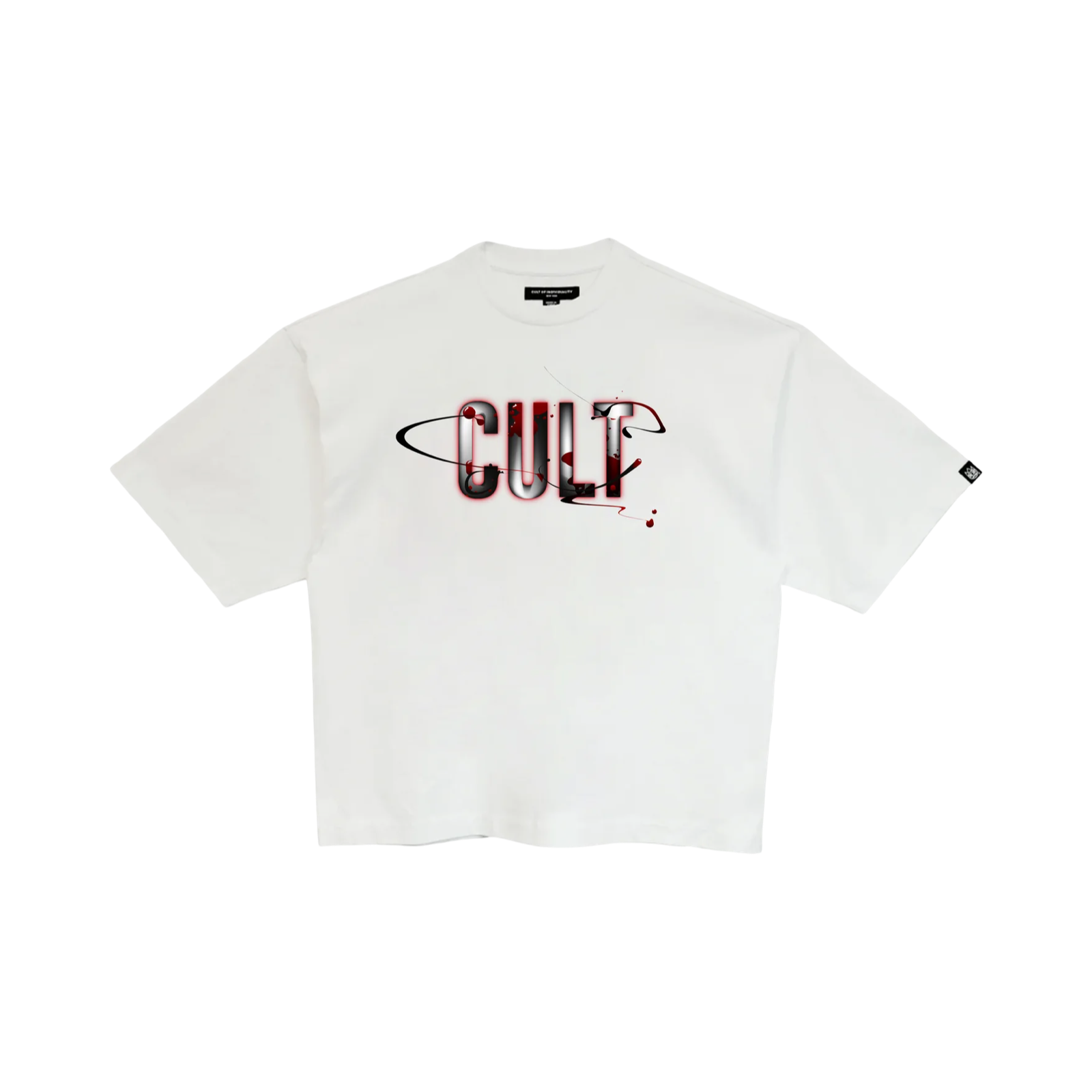 Cult's Oversized Short Sleeve Crew Neck Tee "Blood Logo" in White