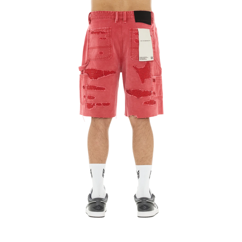 Cult's Grunge Carpenter Shorts in Red Canvas