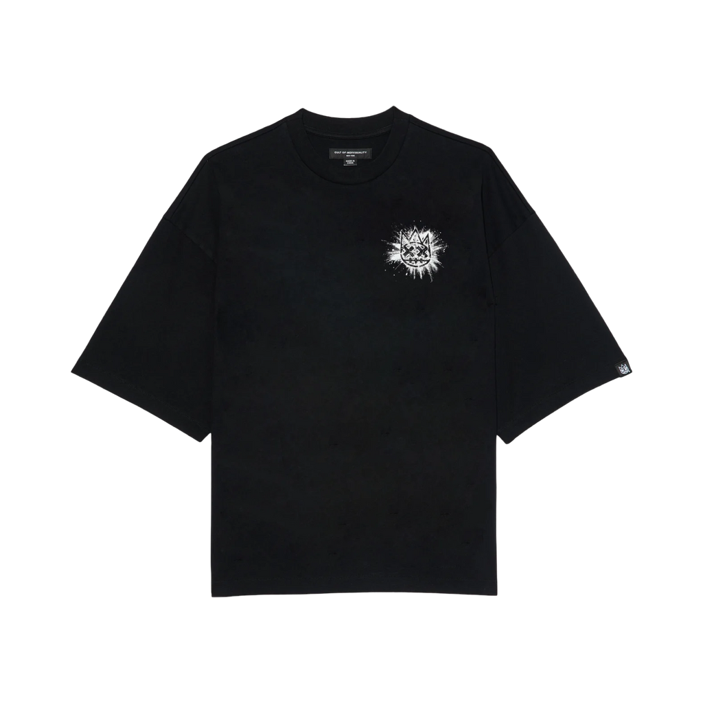 Cult's Oversized Short Sleeve Crew Neck Tee "Splatter Logo" in Black