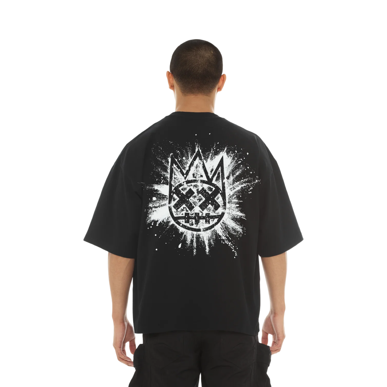 Cult's Oversized Short Sleeve Crew Neck Tee "Splatter Logo" in Black