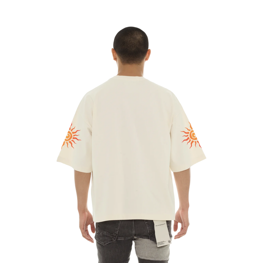 Cult's Oversized Short Sleeve Crew Neck Tee "Along Came A Spider" in Winter White