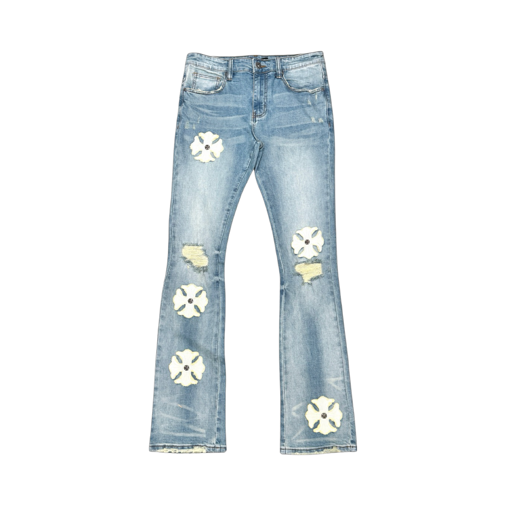 PREMIUM FLARED DENIM WITH ARTWORK ALL OVER