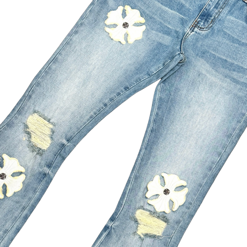 PREMIUM FLARED DENIM WITH ARTWORK ALL OVER