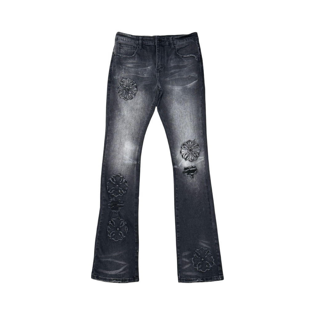 PREMIUM FLARED DENIM WITH ARTWORK ALL OVER