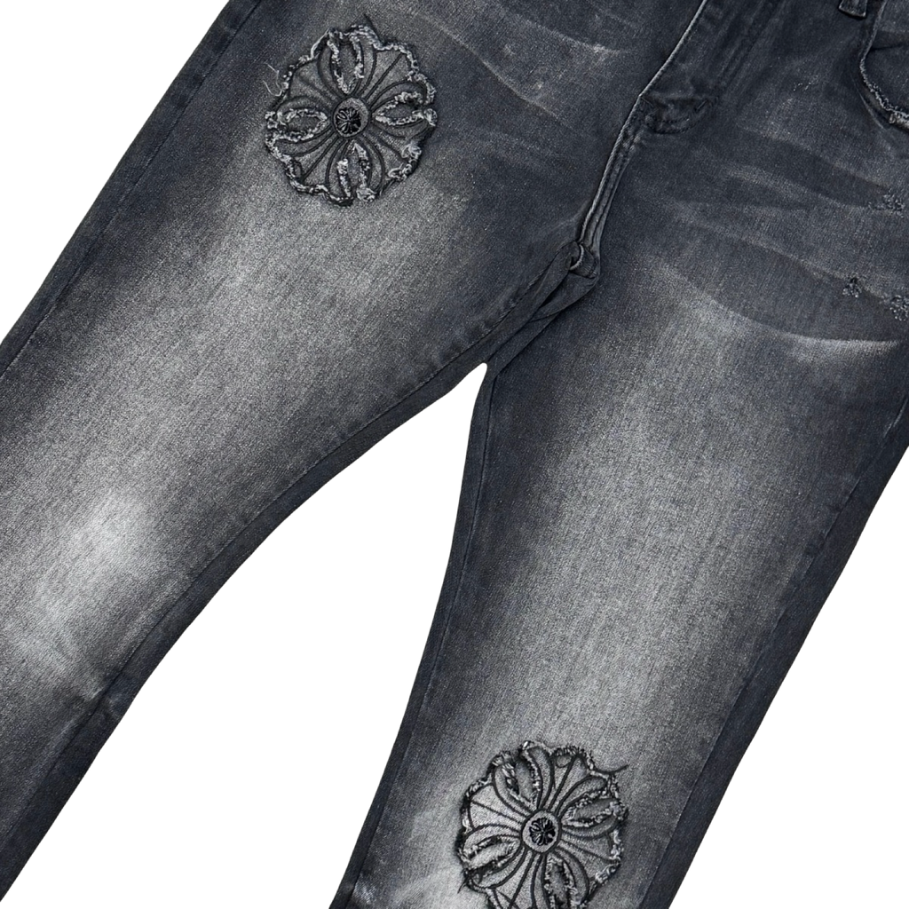 PREMIUM FLARED DENIM WITH ARTWORK ALL OVER