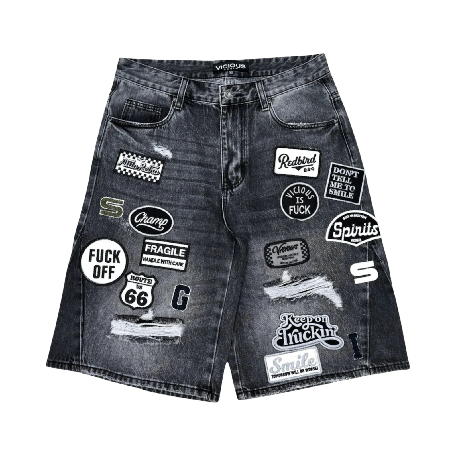 PATCH WORK DENIM SHORTS