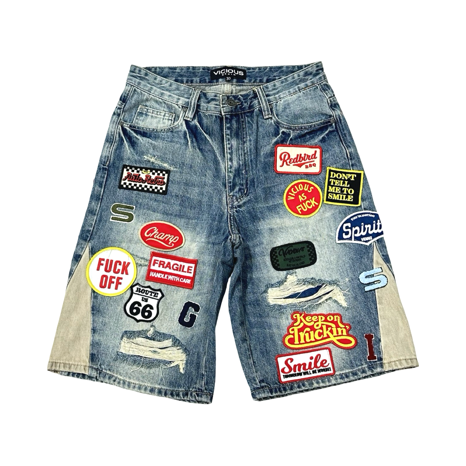 PATCH WORK DENIM SHORTS