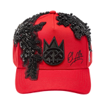 Cult X El Alfa Lurex Emb Logo 5 Panel A Frame Trucker Hat in Red