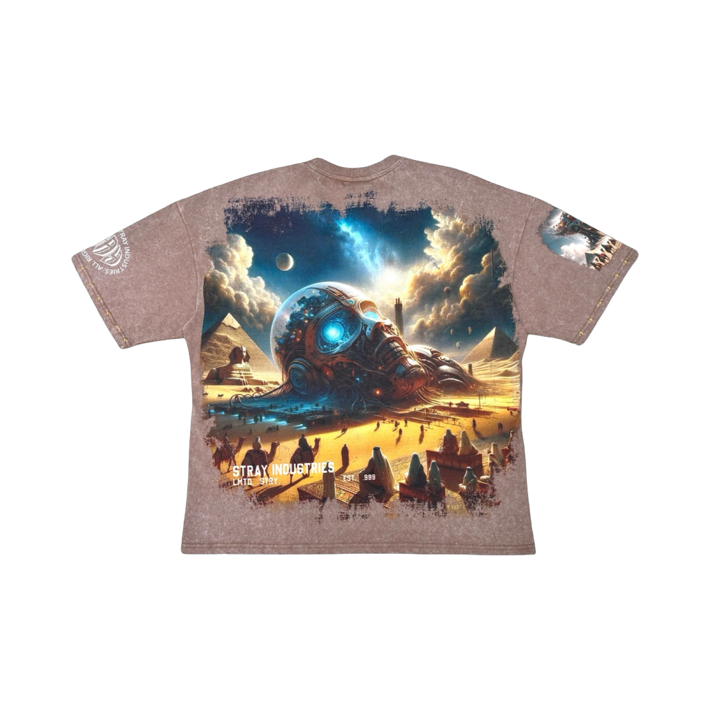 Stray acid washed, digital print metal stud trim tshirt
