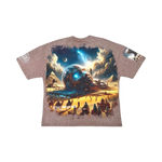 Stray acid washed, digital print metal stud trim tshirt