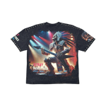 Stray acid washed, digital print metal stud trim tshirt