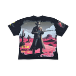 Stray acid washed, digital print metal stud trim tshirt