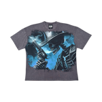 Stray acid washed, digital print metal stud trim tshirt