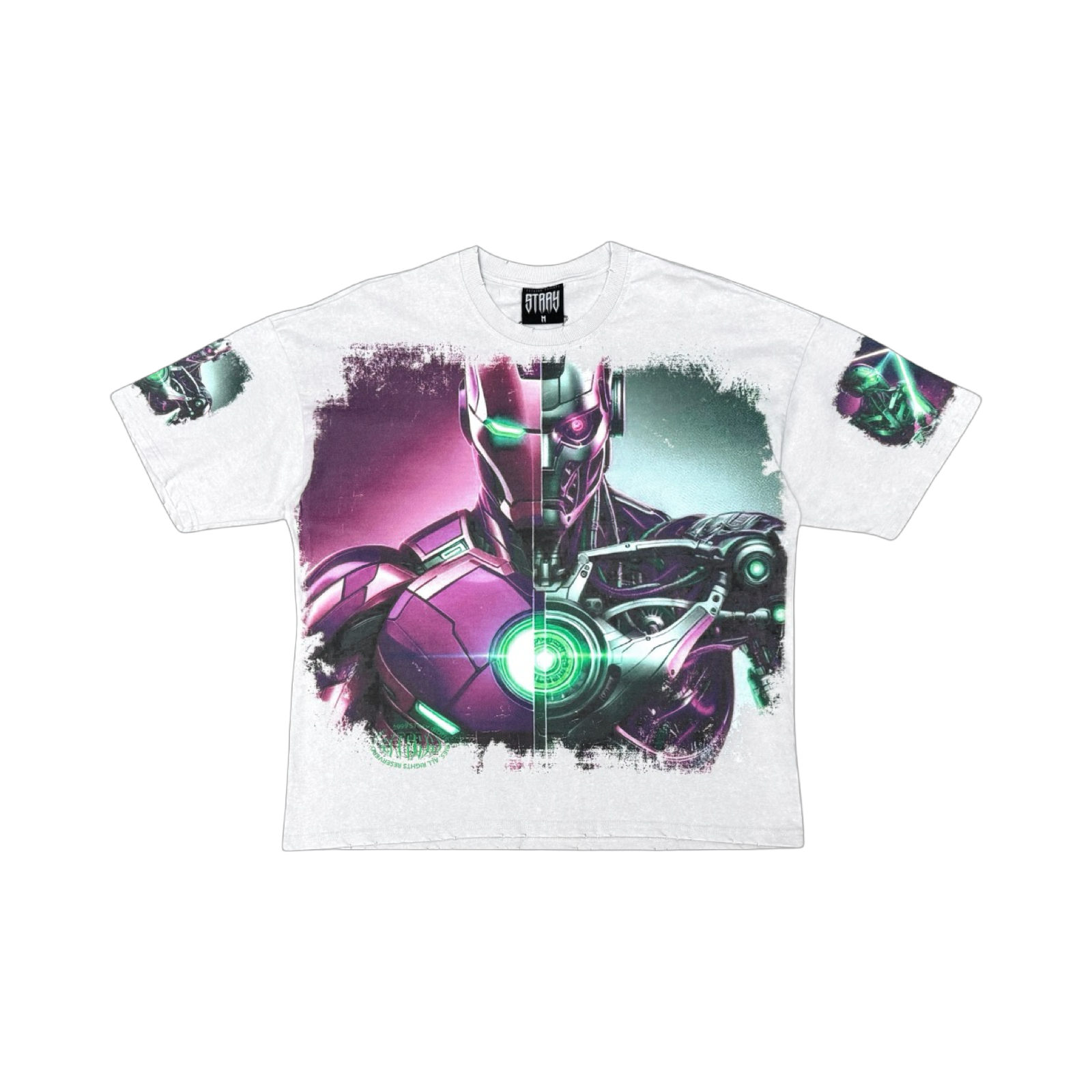 Stray acid washed, digital print metal stud trim tshirt
