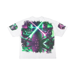 Stray acid washed, digital print metal stud trim tshirt