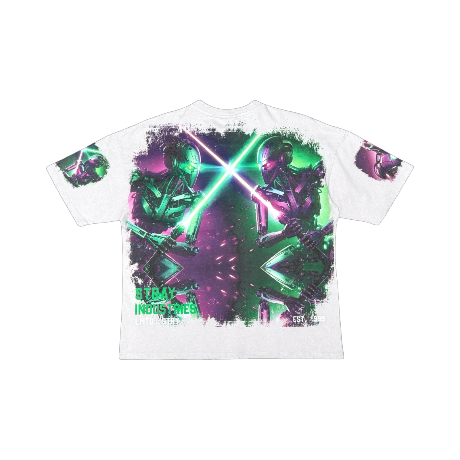 Stray acid washed, digital print metal stud trim tshirt