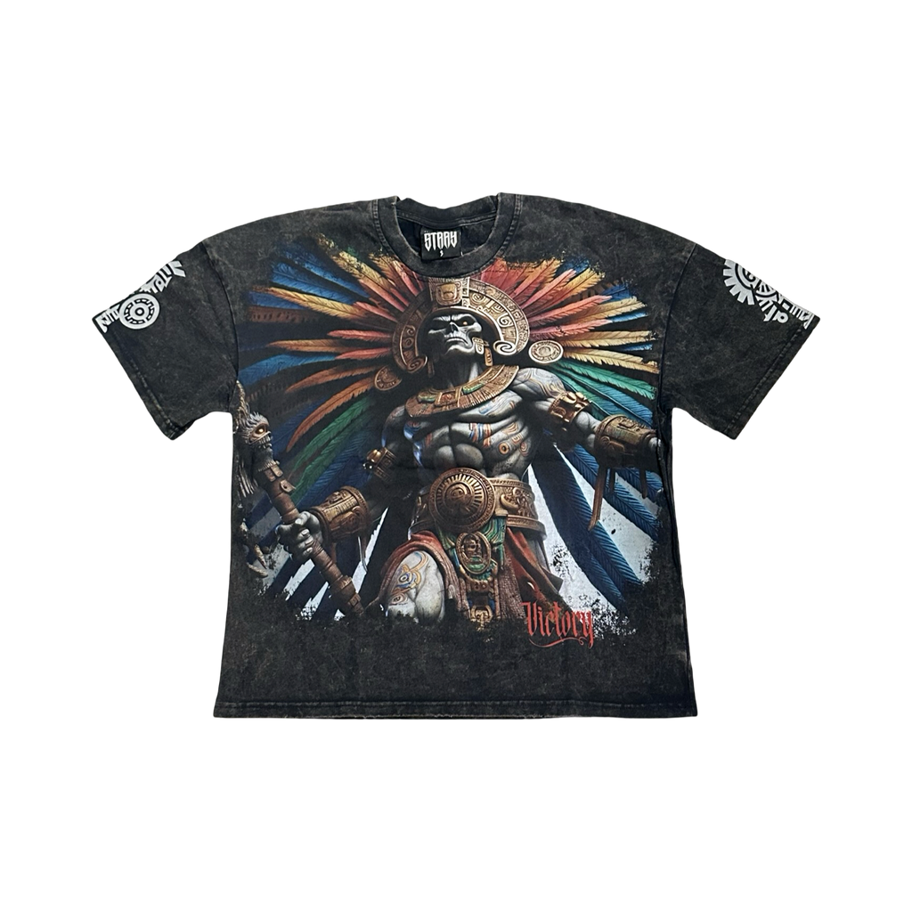 Stray acid washed, digital print metal stud trim tshirt