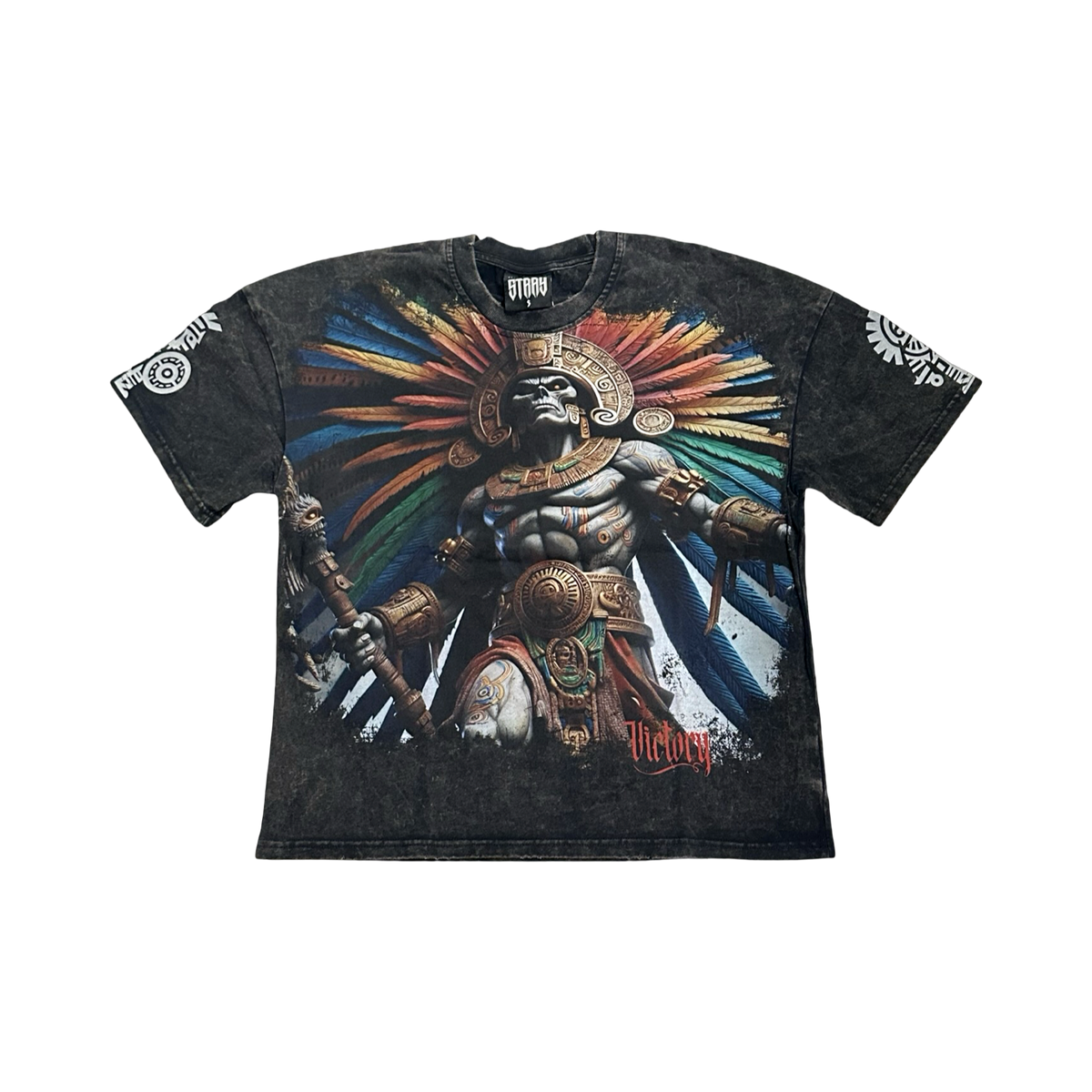 Stray acid washed, digital print metal stud trim tshirt in BLACK, style ST1754