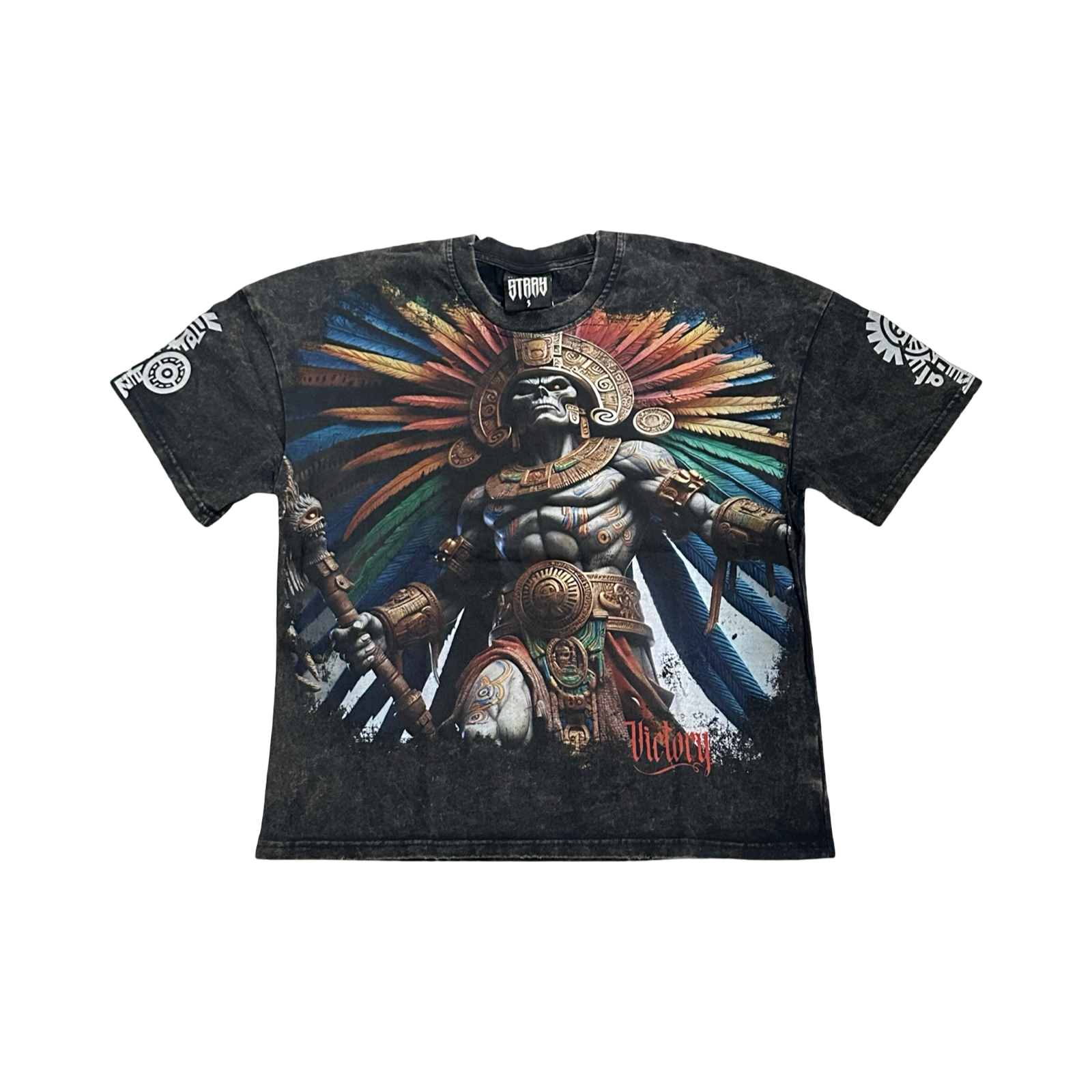 Stray acid washed, digital print metal stud trim tshirt