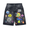 PRINTED ARTWORK PREMIUM DENIM SHORTS / ALL OVER