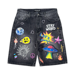 PRINTED ARTWORK PREMIUM DENIM SHORTS / ALL OVER